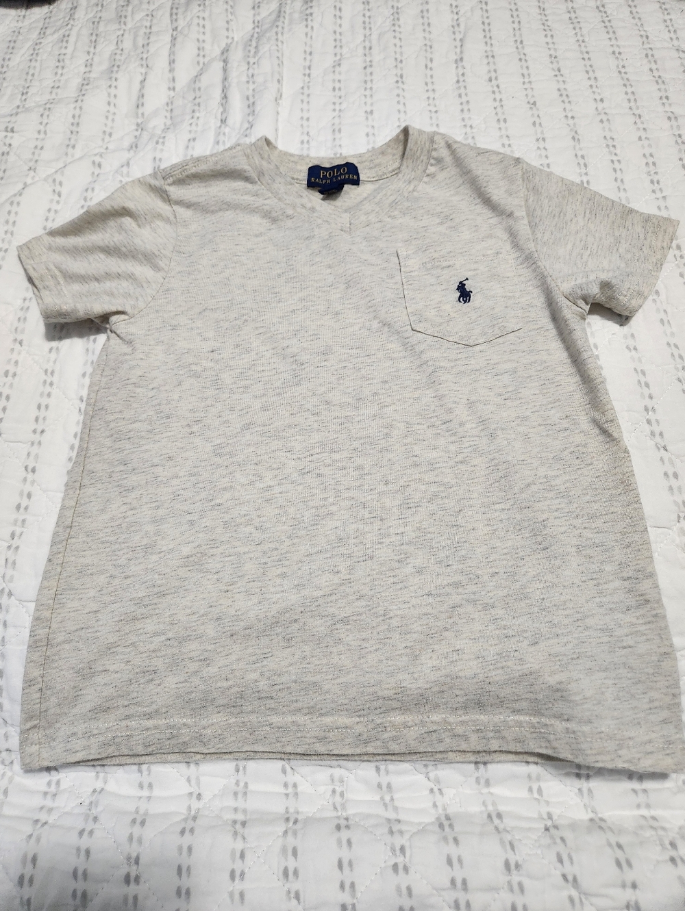 Polo by Ralph Lauren Heathered Light Gray Pocket Tee with Navy Label